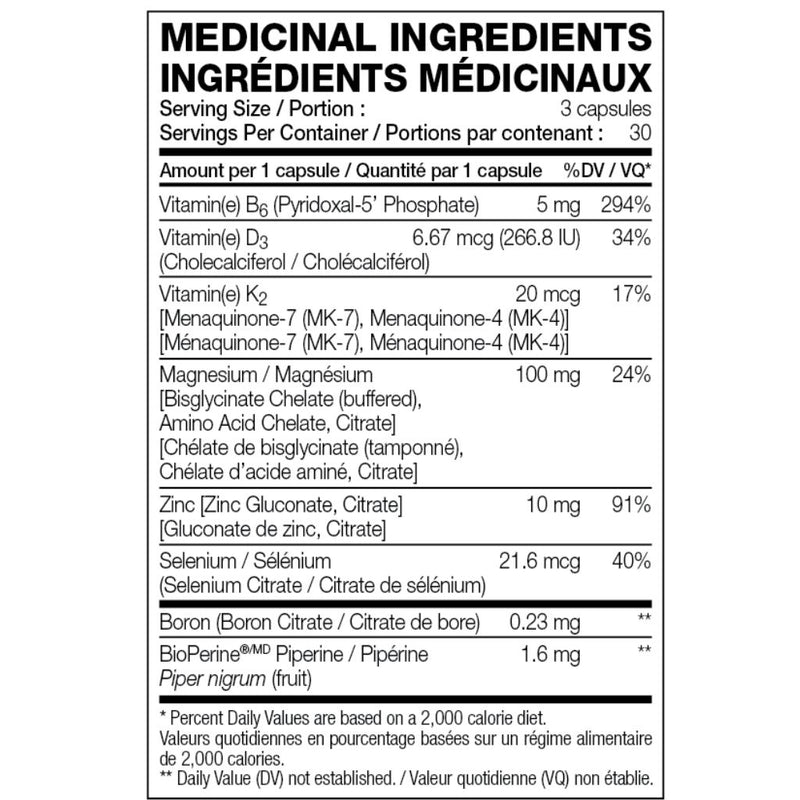 Perfect Sports Ultra Mag-Z, 90 VCaps Nutrition Panel - SupplementSource.ca