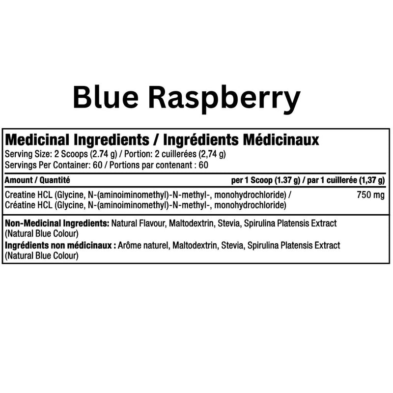 Proline Advanced Nutrition Creatine HCL Blue Raspberry Nutrition Panel - SupplementSource.ca