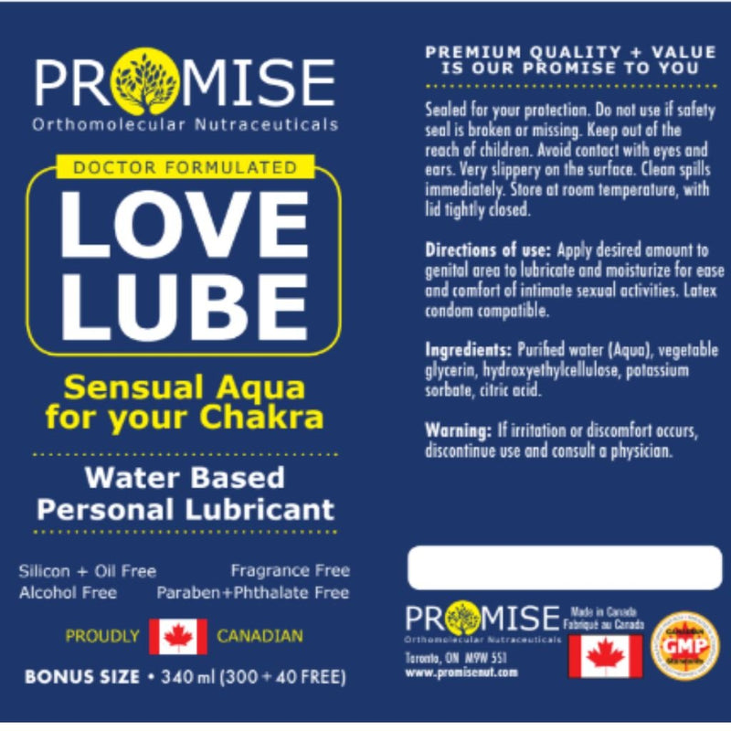 Promise Love Lube 340ml Label English - SupplementSource.ca