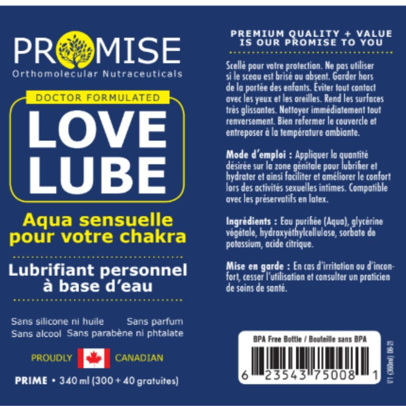 Promise Love Lube 340ml Label French - SupplementSource.ca