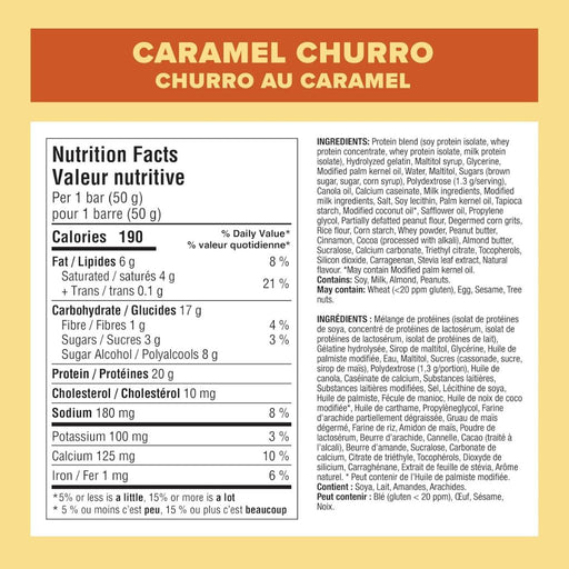 Pure Protein Bars 6 Pack Caramel Churro Nutrition Panel - SupplementSource.ca