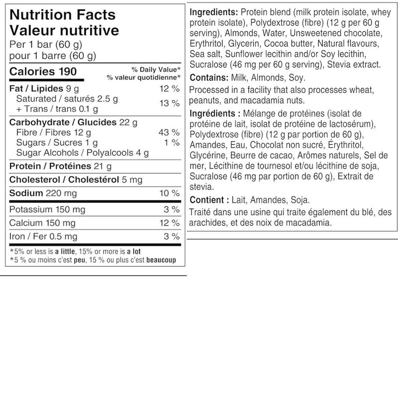 Quest Bars Chocolate Chip Cookie Dough Nutrition Panel -  SupplementSource.ca