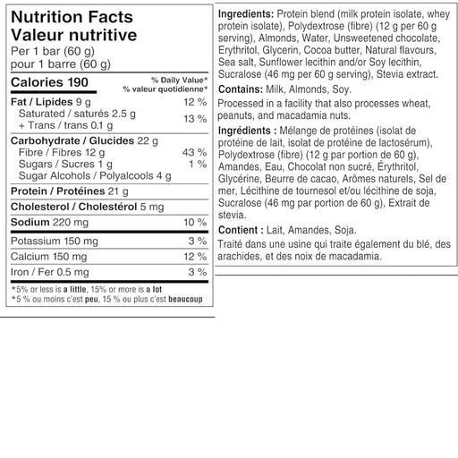 Quest Bars Chocolate Chip Cookie Dough Nutrition Panel -  SupplementSource.ca