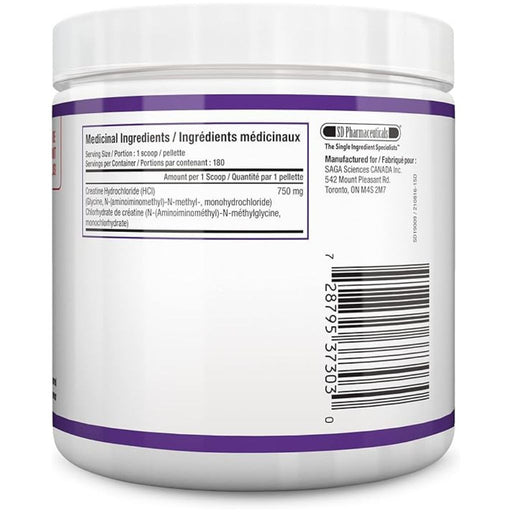 SD Pharmaceuticals Creatine HCL Powder 135g Unflavoured Nutrition Panel - SupplementSource.ca