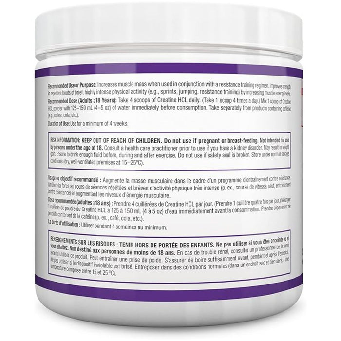 SD Pharmaceuticals Creatine HCL Powder 135g Unflavoured Nutrition Panel 2 - SupplementSource.ca