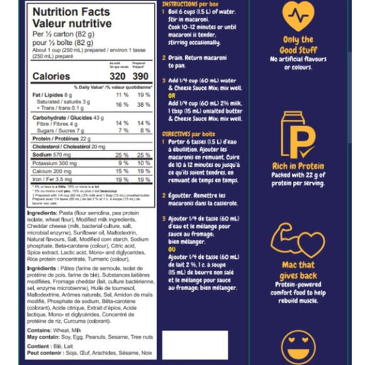 SinFit Nutrition Protein Mac & Cheese 164g Nutrition Panel - SupplementSource.ca
