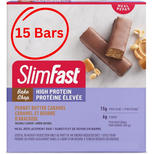 SlimFast High Protein 15 Bars Peanut Butter Caramel - SupplementSource.ca