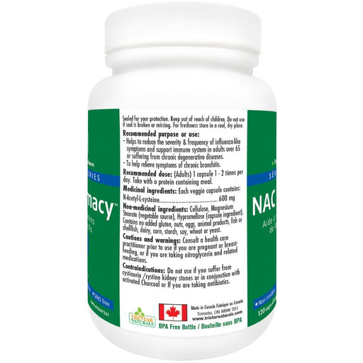 TriStar Naturals NAC Supremacy 600mg, 120 VCaps Nutrition Panel English- SupplementSource.ca