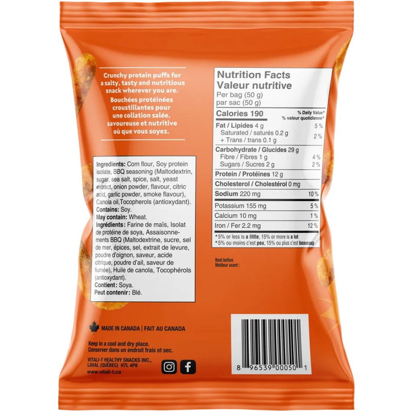 Vitali-T Protein Super Puffs 50g, BBQ Nutrition Panel - SupplementSource.ca