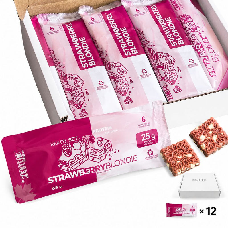 Zentein Nutrition Collagen Protein Bar, Strawberry Blondie, 12 Bars/Box - SupplementSource.ca