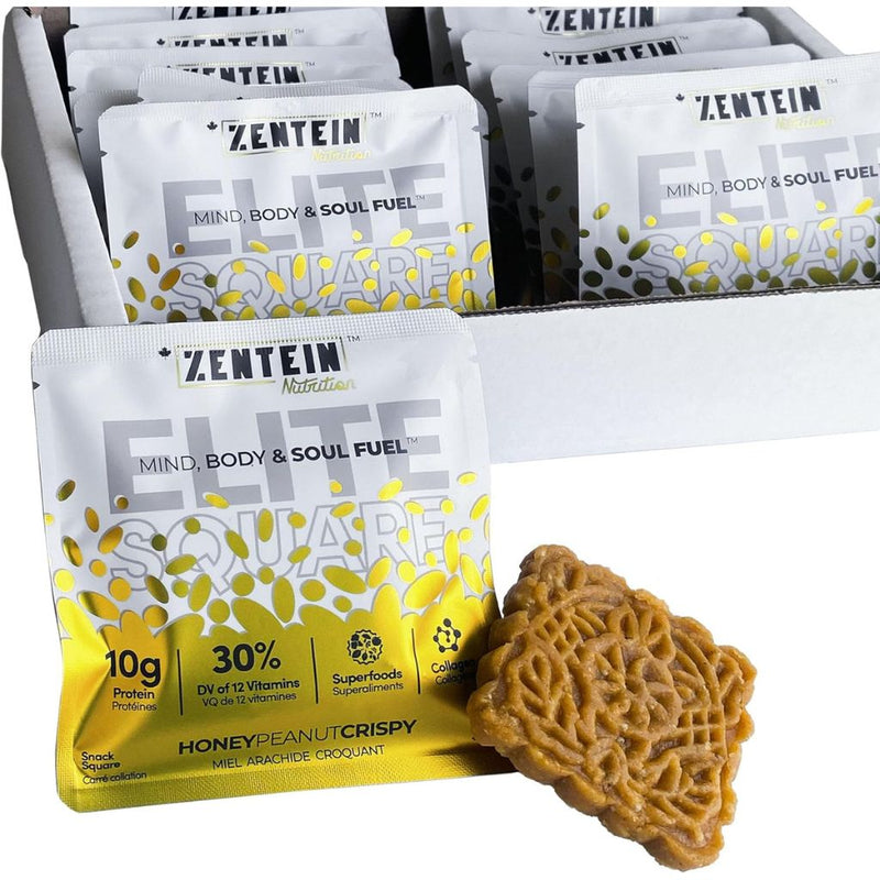 Zentein Nutrition Elite Square 12 Bars/Box Honey Peanut Crispy - SupplementSource.ca
