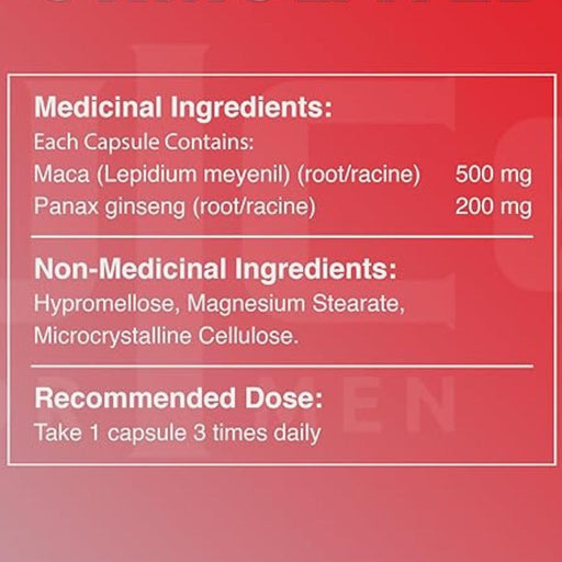 Zuice for Men MACA ROOT + GINSENG, 60 Servings Nutrition Panel - SupplementSource.ca