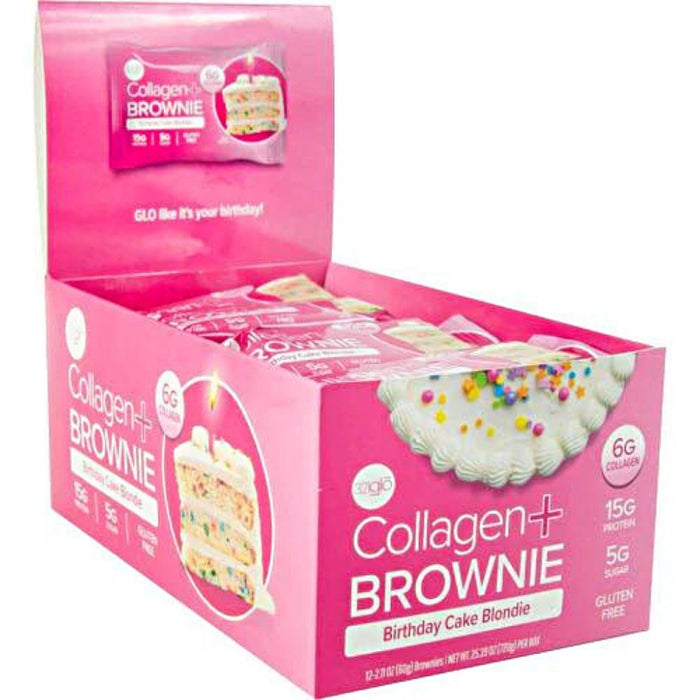 321glo Softbaked Collagen + Brownie Birthday Cake Blondie 12 Brownies - SupplementSource.ca