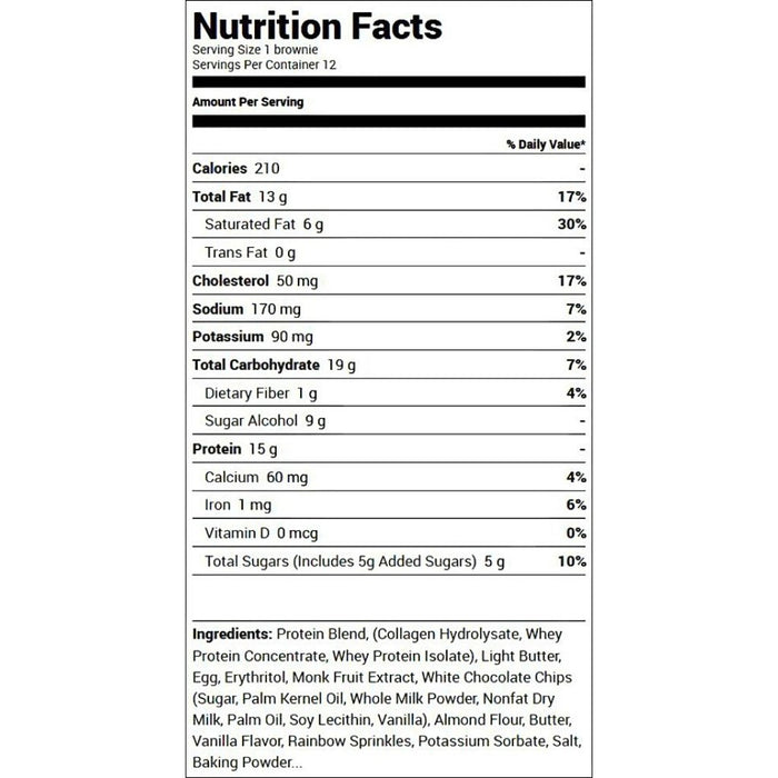 321glo Softbaked Collagen + Brownie Birthday Cake Blondie 12 Brownies Nutrition Panel - SupplementSource.ca