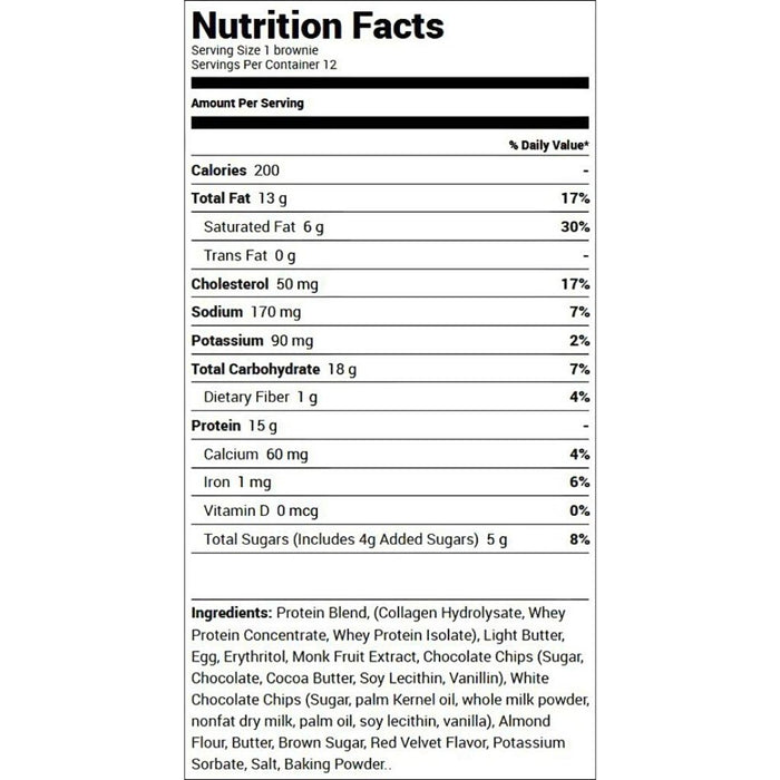 321glo Softbaked Collagen + Brownie Birthday Red Velvet 12 Brownies Nutrition Panel - SupplementSource.ca