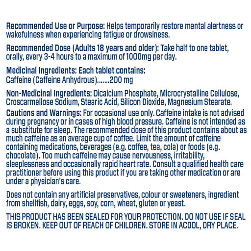 4EverFit Caffeine - 6 x Bottles (600 x 200mg Tabs) Nutrition Panel - SupplementSource.ca
