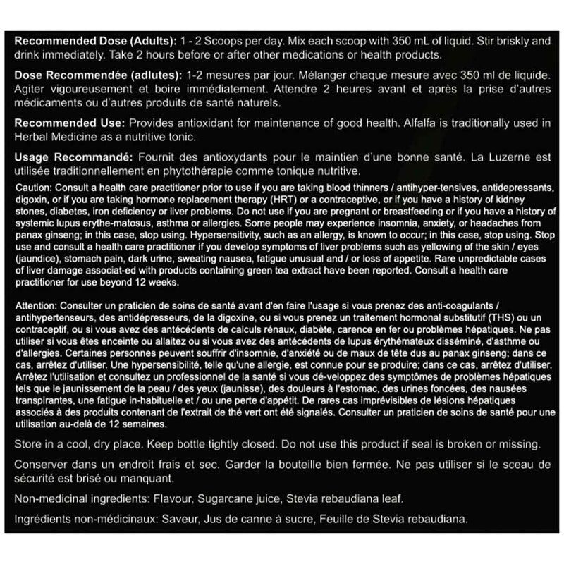 Advanced Genetics ATHLETE'S SUPERFOOD (Greens 30 Servings), 160g Nutritional Panel- SupplementSourceca