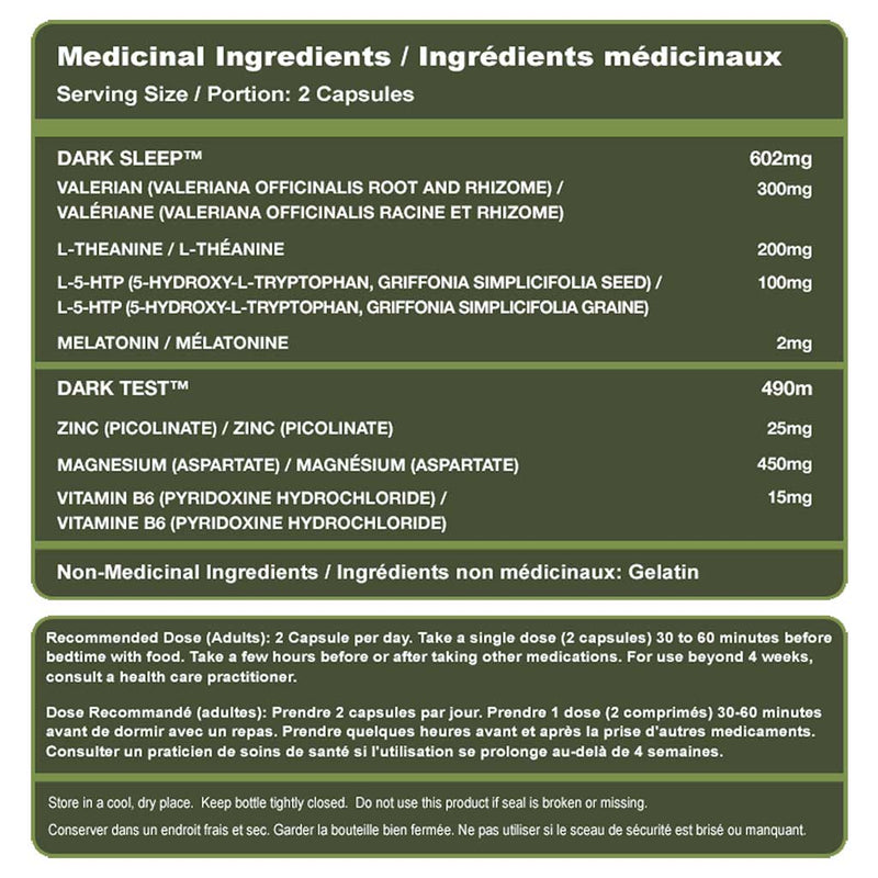 Advanced Genetics GO DARK, 60 Caps Nutritional Panel - SupplementSourceca
