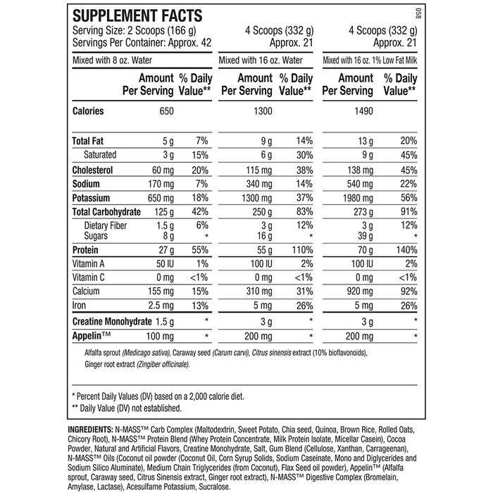 ANS Performance N-Mass 15 lbs Nutrition Panel - SupplementSource.ca