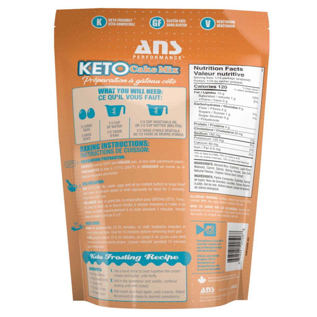 ANS Performance KETO CAKE MIX, 16 Servings Carrot Cake SupplementSource.ca