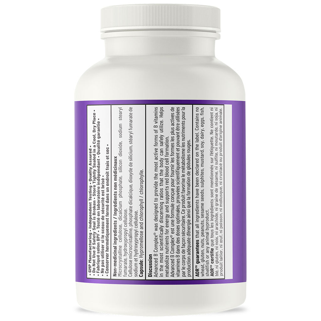AOR Advanced B Complex, 90 Capsules Nutrition Panel 2 - SupplementSource.ca