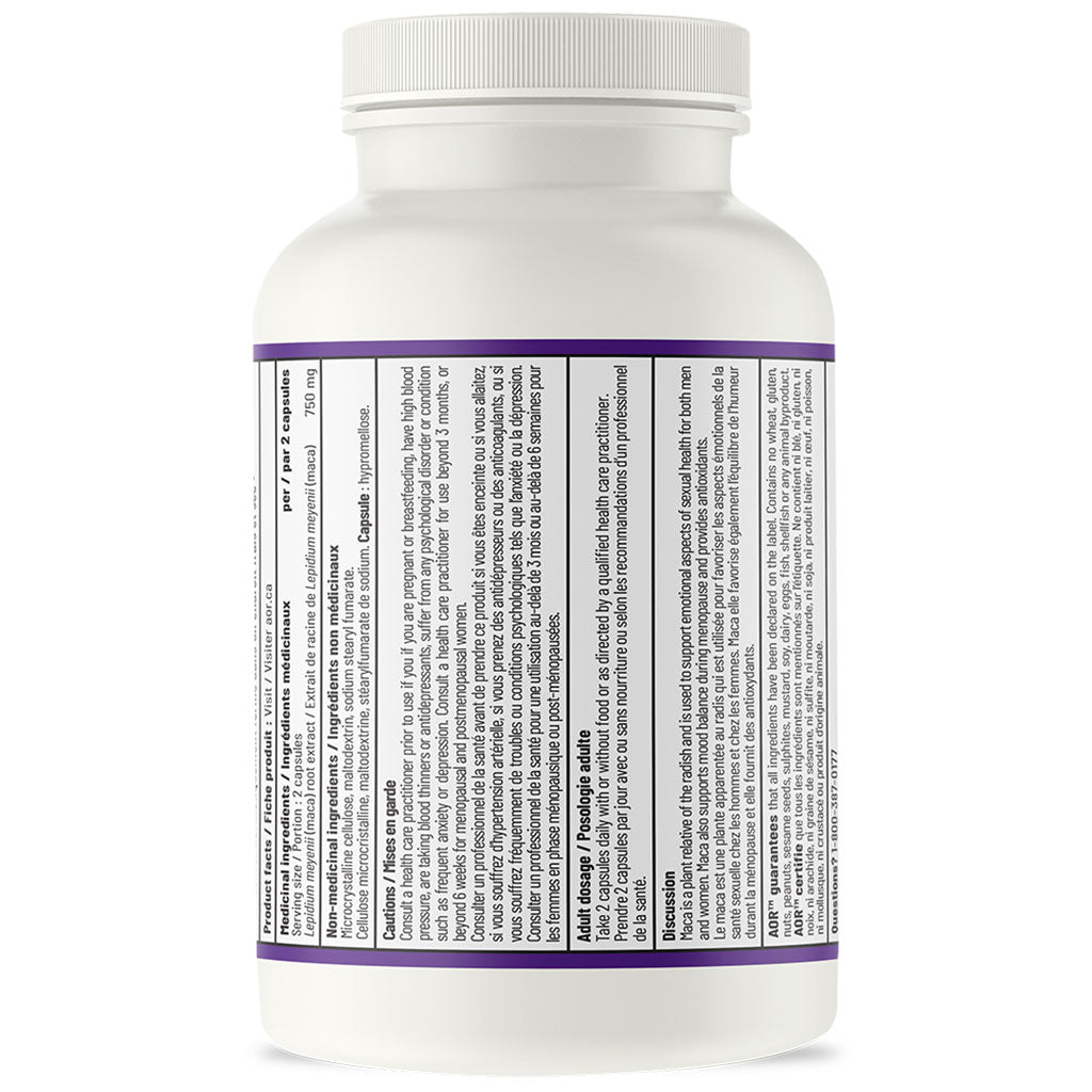 AOR Maca, 180 Capsules Nutrition Panel -  SupplementSource.ca
