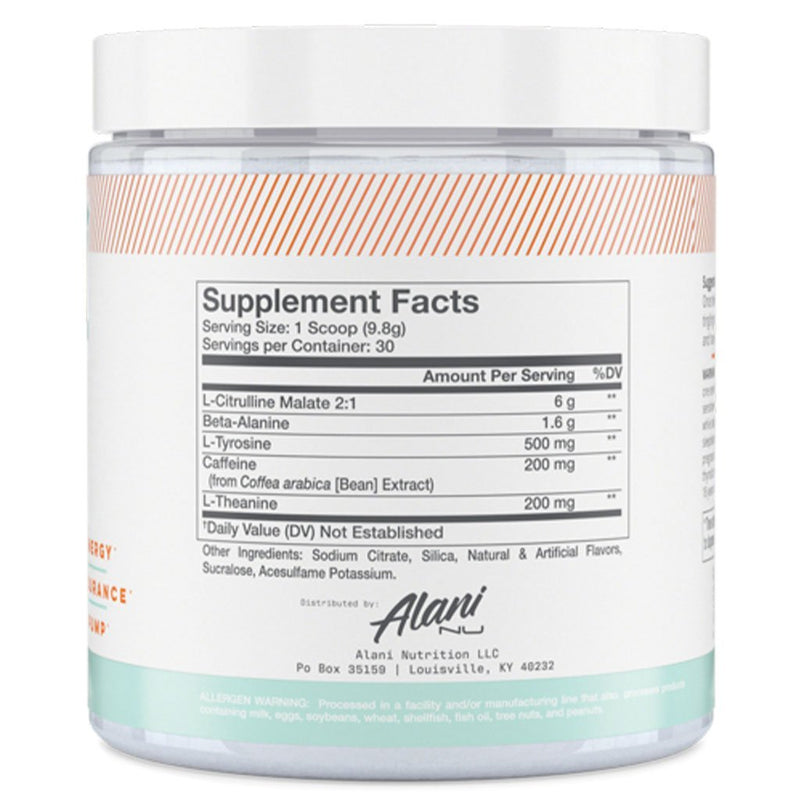 Alani Nu PRE-WORKOUT Nutritional Panel - SupplementSource.ca
