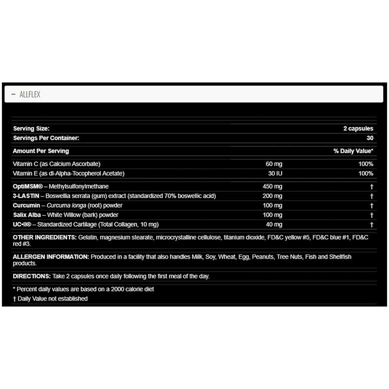 Allmax ALLFLEX RAPID JOINT RECOVERY, 60 Caps Nutritional Panel SupplementSourceca