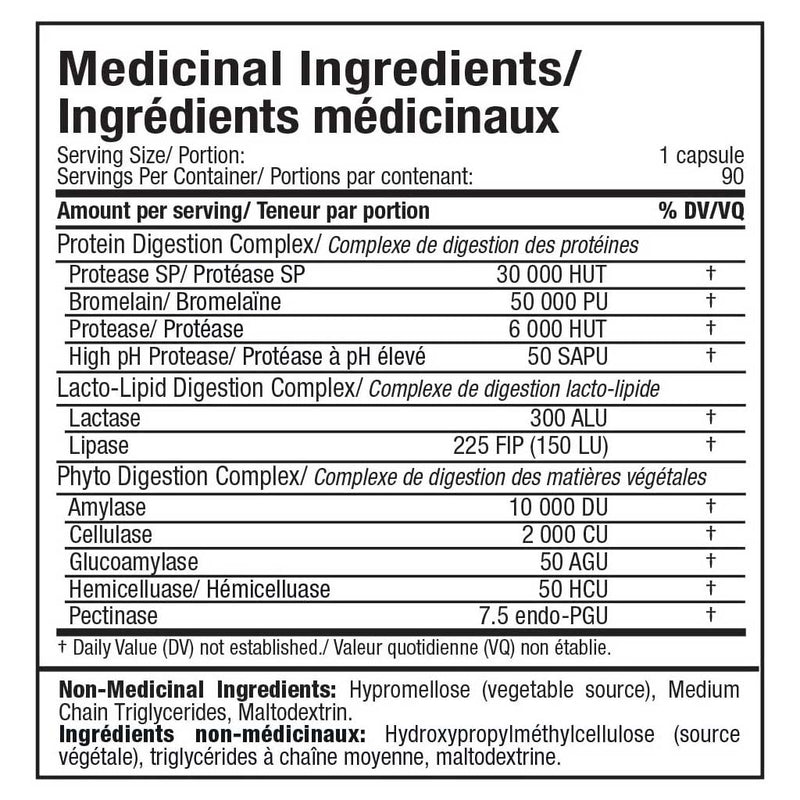 Allmax DIGESTIVE ENZYMES, 90 VCaps Nutritional Panel - SupplementSourceca