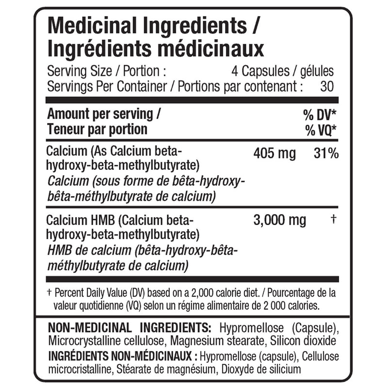 Allmax HMB 3000 120 VCaps Nutrition Panel - SupplementSource.ca