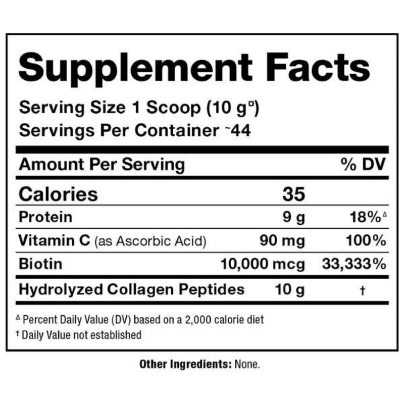 Allmax Collagen, 440g Unflavoured Nutritional Panel - SupplementSourceca