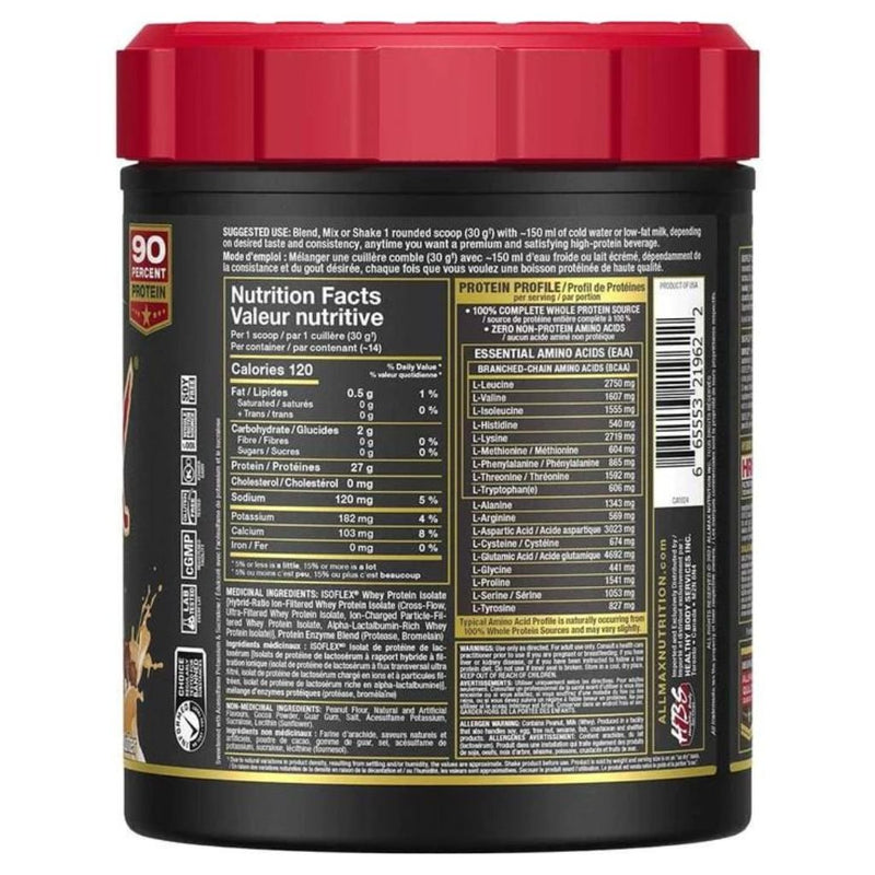 Allmax Isoflex, 425g Chocolate Nutrition Facts - SupplementSource.ca