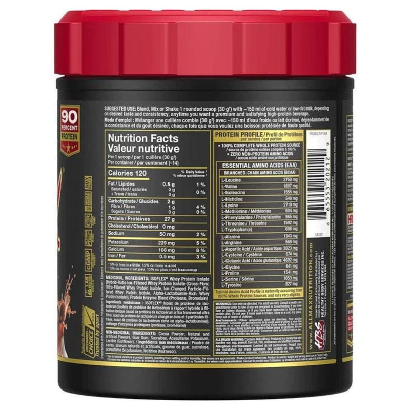 Allmax Isoflex, 425g Chocolate Peanut Butter Nutrition Facts -SupplementSource.ca