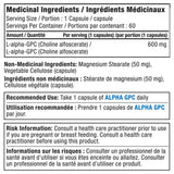 Alora Naturals Alpha GPC 60 Vcaps Nutrition Panel  - SupplementSource.ca