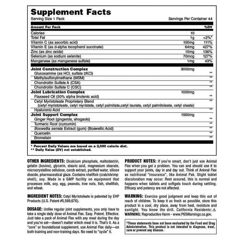 Animal FLEX, 44 Packs Nutrition Panel - SupplementSource.ca