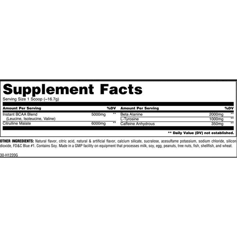 Animal Fury 30 Servings Blue Raspberry Nutrition Panel - SupplementSource.ca