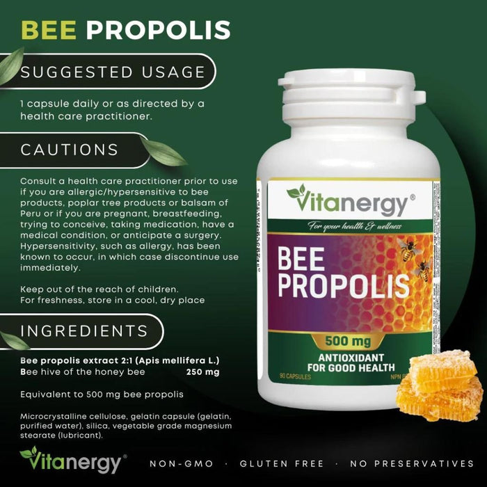 Vitanergy Bee Propolis, 500mg - SupplementSource.ca