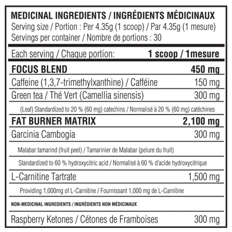 Believe Supplements Energy + Burner, 30 Servings nutrition panel - SupplementSource.ca