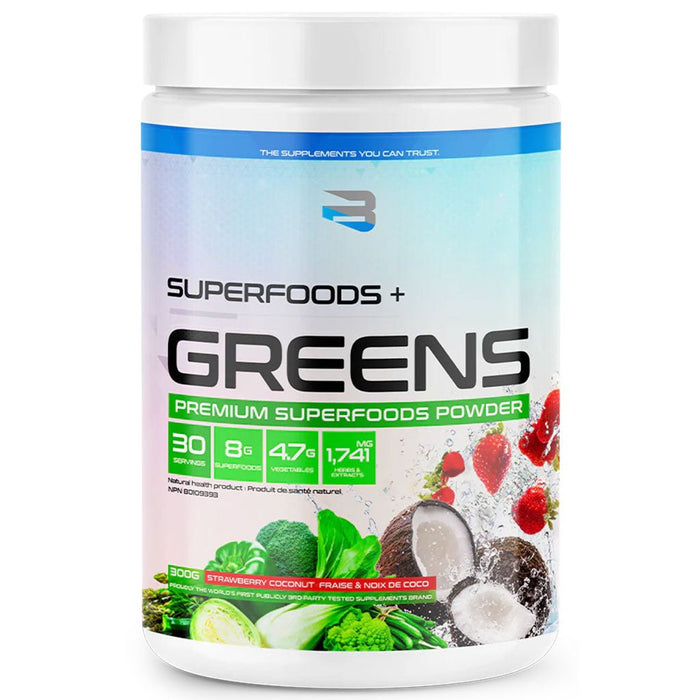 Believe Supplements SuperFoods + Greens 30 Servings Strawberry Coconut - SupplementSource.ca