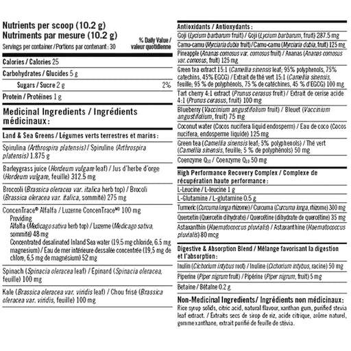 BioSteel Sports Greens 30 Servings Pineapple Coconut Nutrition Panel - SupplementSource.ca