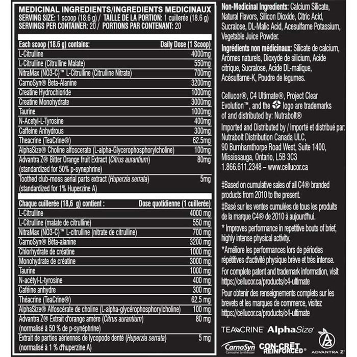 Cellucor C4 Ultimate Nutrition Panel - SupplementSource.ca