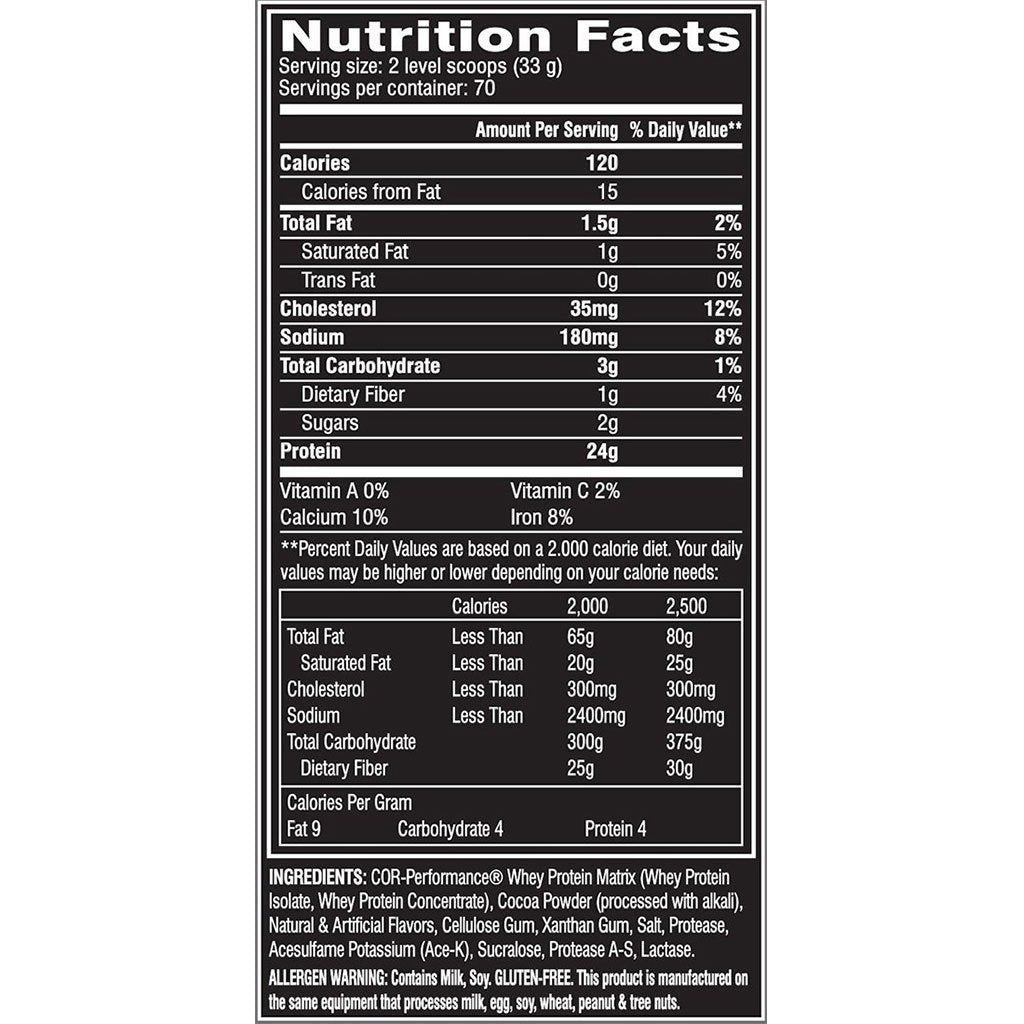 Cellucor COR-PERFORMANCE WHEY, 70 Servings Nutritional Panel - SupplementSourceca