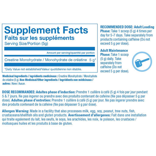 Confident Sports Creatine Monohydrate, 125g Nutrition Panel - SupplementSource.ca