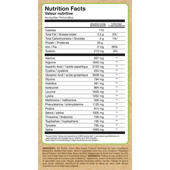 Confident Vegan Vegan Protein 2lb Blueberry Cobbler Nutrition Panel - SupplementSource.ca