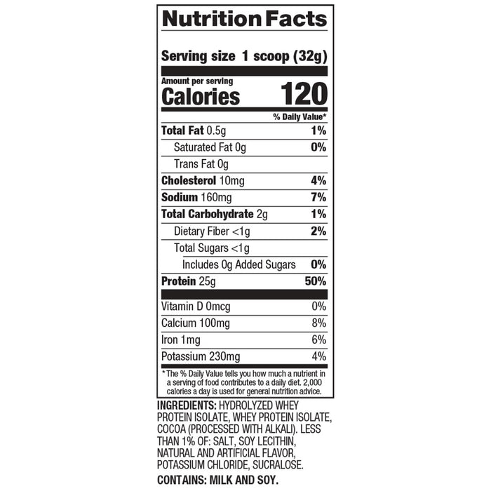Dymatize ISO100 20 Servings Gourmet Chocolate Nutrition Panel- SupplementSource.ca