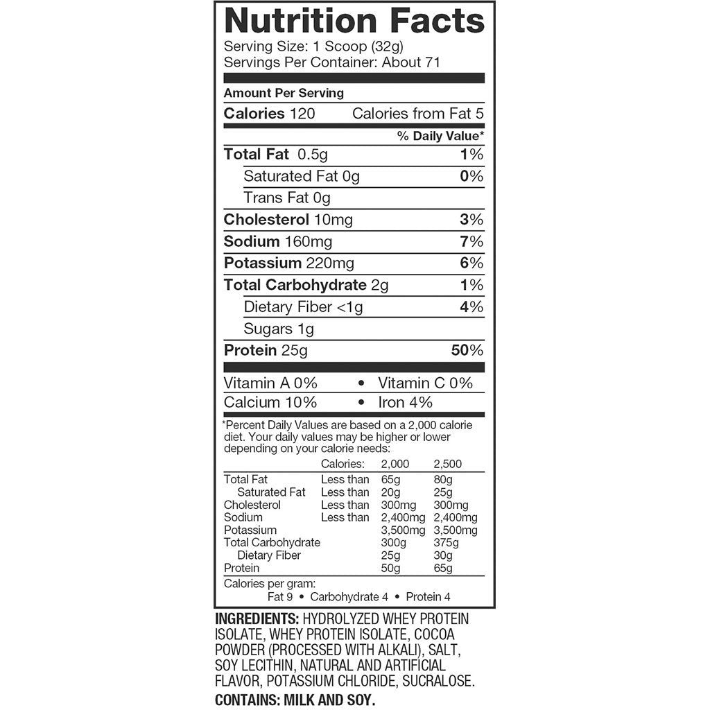 Dyamtize Iso100 5lb nutritional panel - SupplementSource.ca