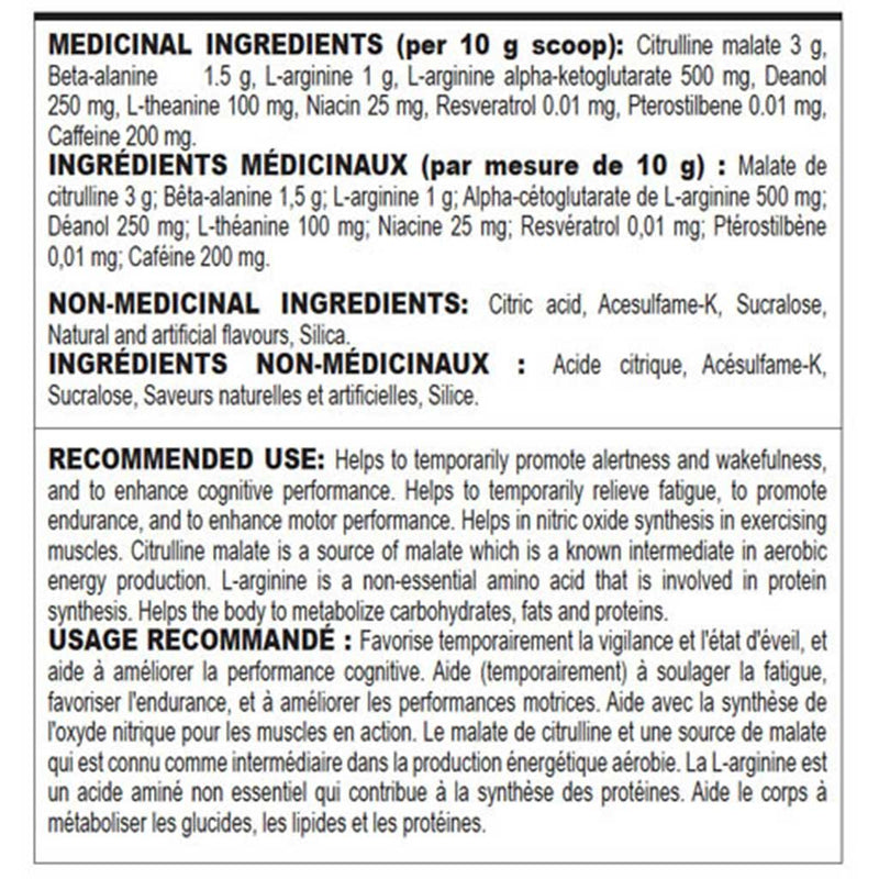 GAT Nitraflex 30 Servings Nutrition Panel - SupplementSource.ca