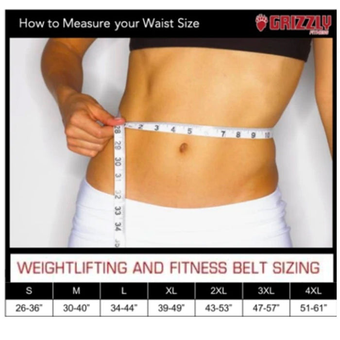 Grizzly 4" DOUBLE PRONG COMPETITION POWERLIFTING BELT XL 8472-04-XL Sizing Chart - SupplementSourceca