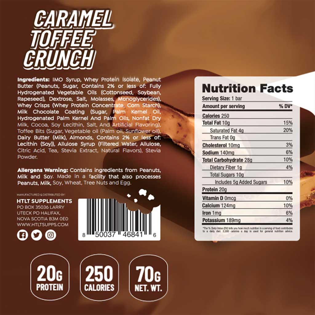 HTLT Supplements CICO Bar + Caramel Toffee Crunch  Nutrition Panel - SupplementSource.ca