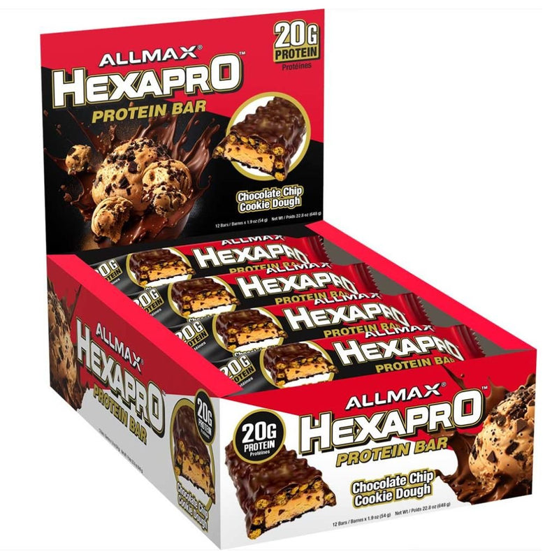Allmax HEXAPRO PROTEIN BAR, 12 Bars/Box Chocolate Chip Cookie Dough - SupplementSource.ca